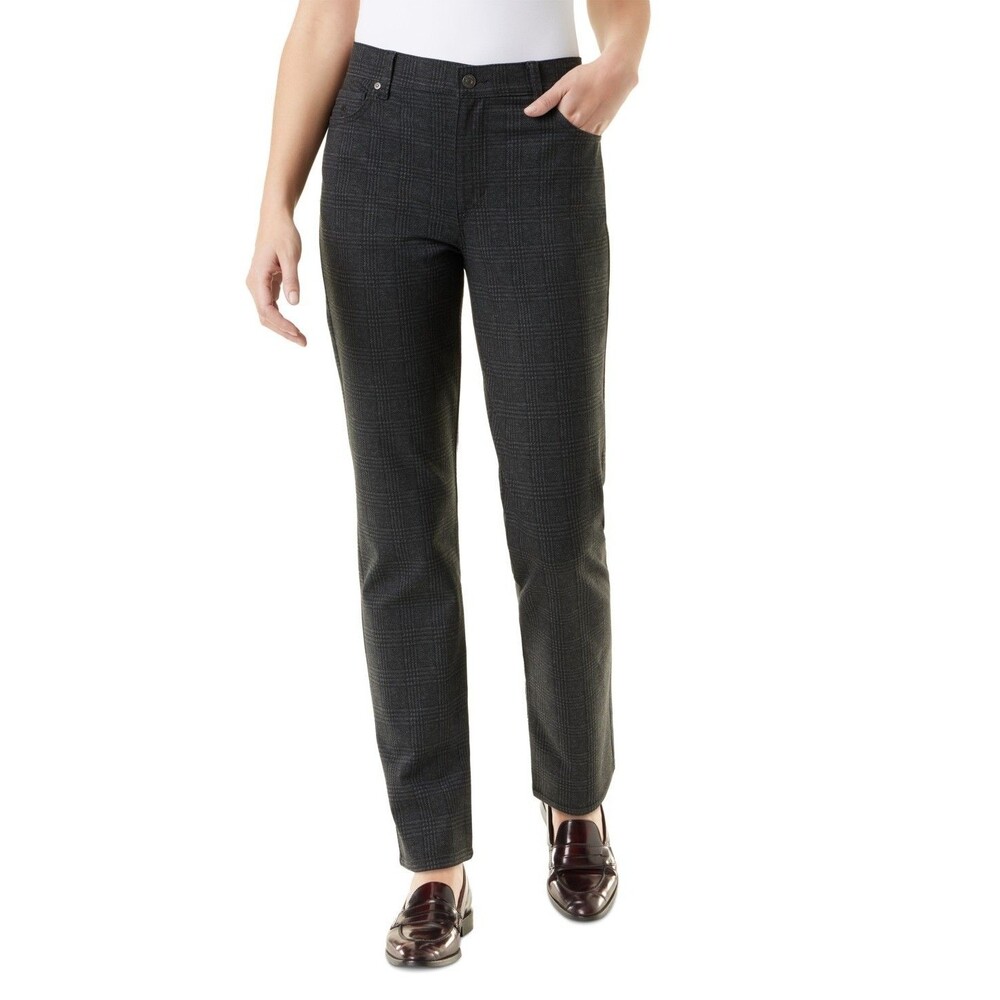 Gloria Vanderbilt Amanda Ponte Pants Womens 4 Gray Marilyn Plaid Stretch NEW